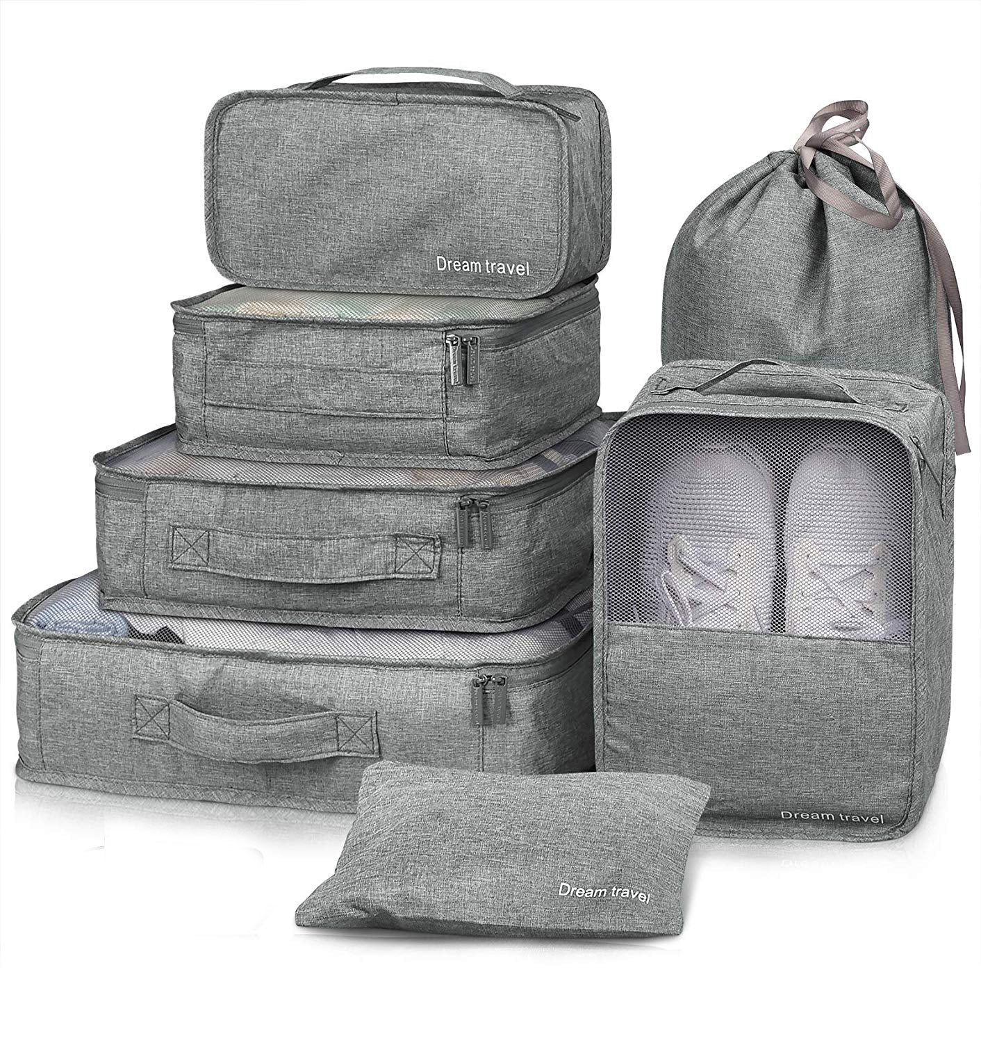 7Pcs Packing Cubes Luggage Storage Organiser Travel Compression Suitcase Bags