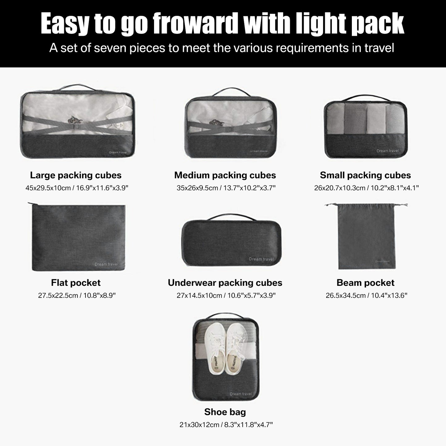 7Pcs Packing Cubes Luggage Storage Organiser Travel Compression Suitcase Bags
