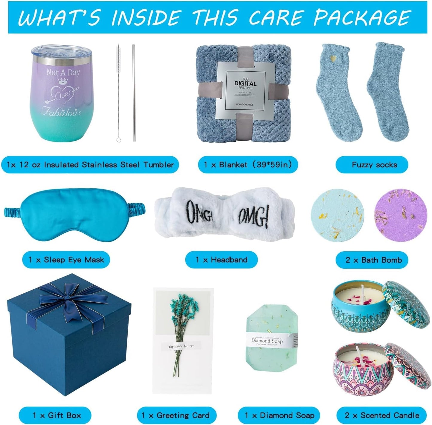 Gifts for Women, Mom, Wife, Mum, Girlfriend, Best Friend, Her Happy Birthday, Mothers Day, Get Well Soon, Gift Spa Basket Set, Hamper Box, Tumbler, Bath Care Kit Pamper Sweet Present (Blanket)