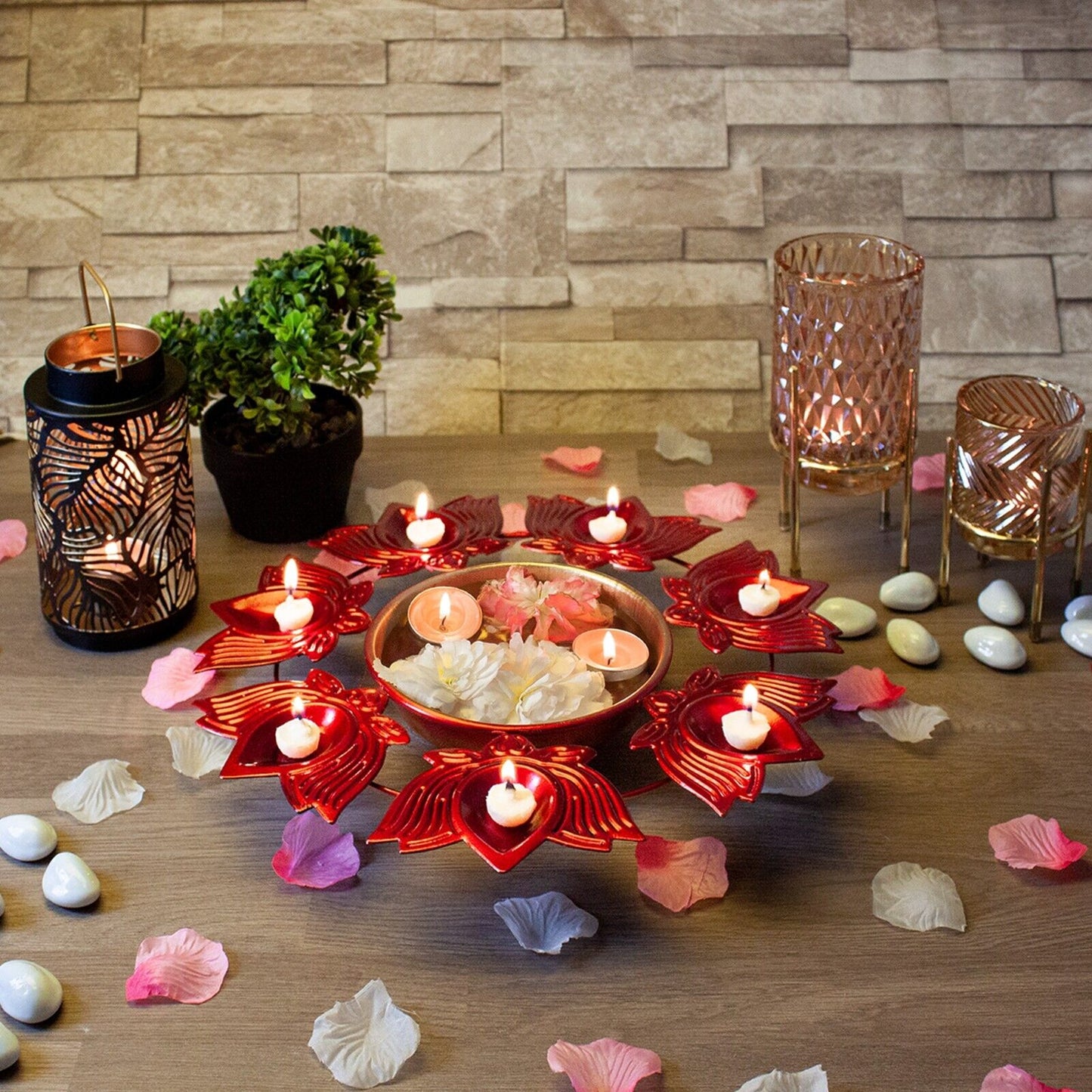 Urli Bowl Diwali Diya Holder Floating Flower Tea Light Candle Indian Décor Lotus