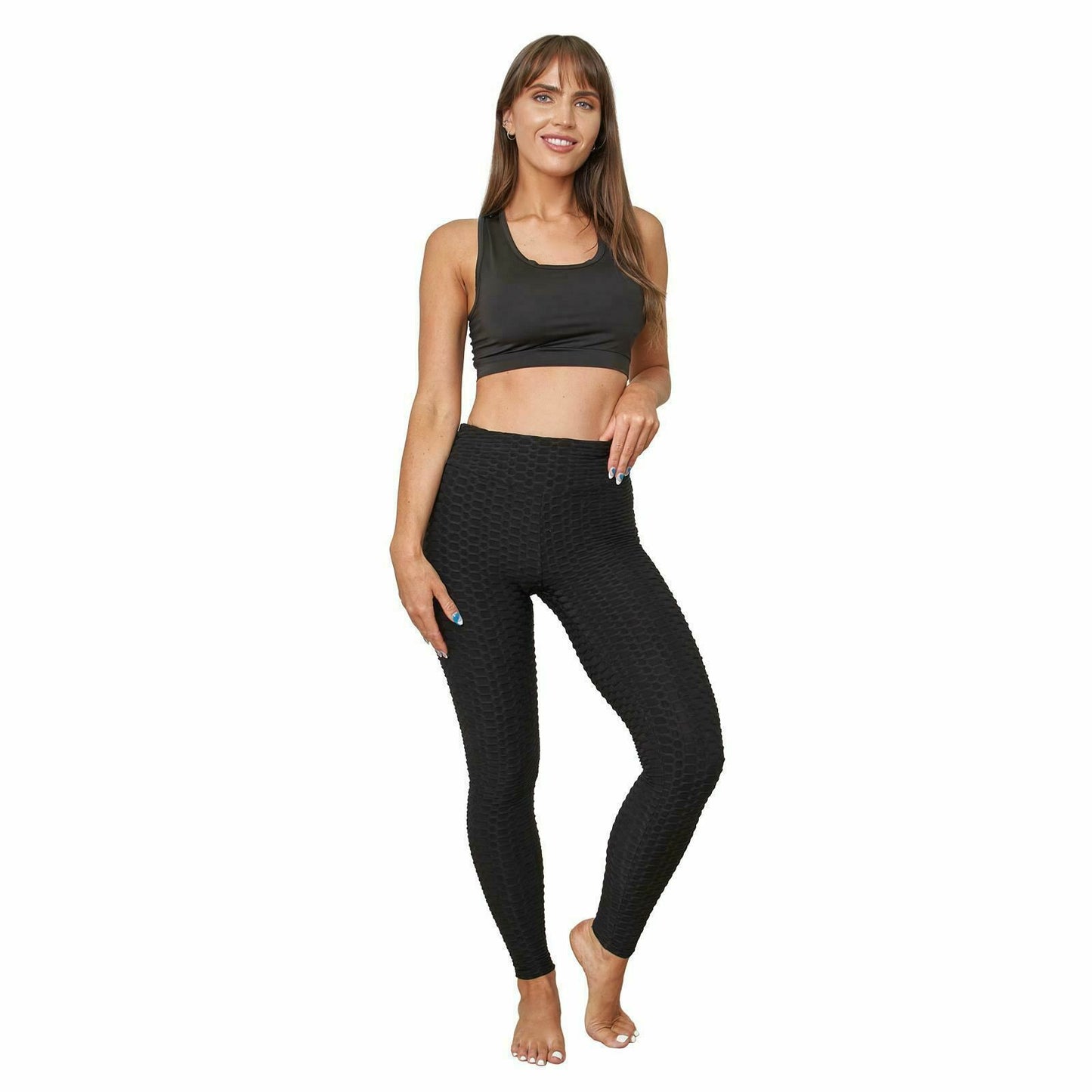 OHS Honeycomb Leggings Push up High Waist Gym Yoga Women Anti-Cellulite Pants UK