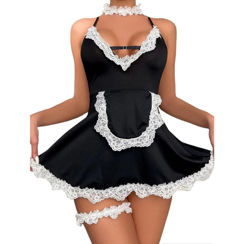 Womens Lace Sexy Lingerie French Maid Cosplay Costume Uniform Fancy Dress Outfit
