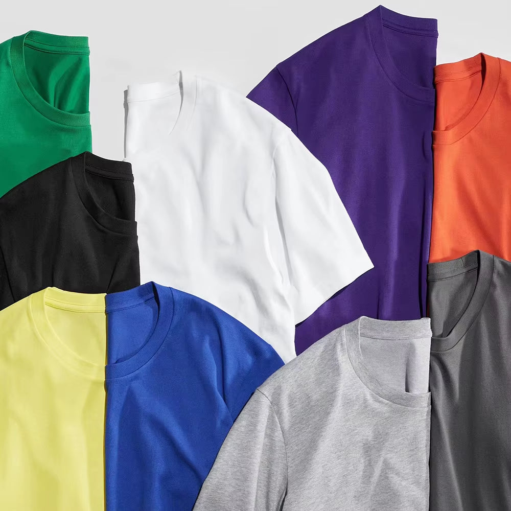 Summer 100% Cotton T Shirts Mens Casual Short Sleeve Solid Cotton Crew Neck Soft T-Shirts Basic Men'S Loose Fit Tee Shirt Tops