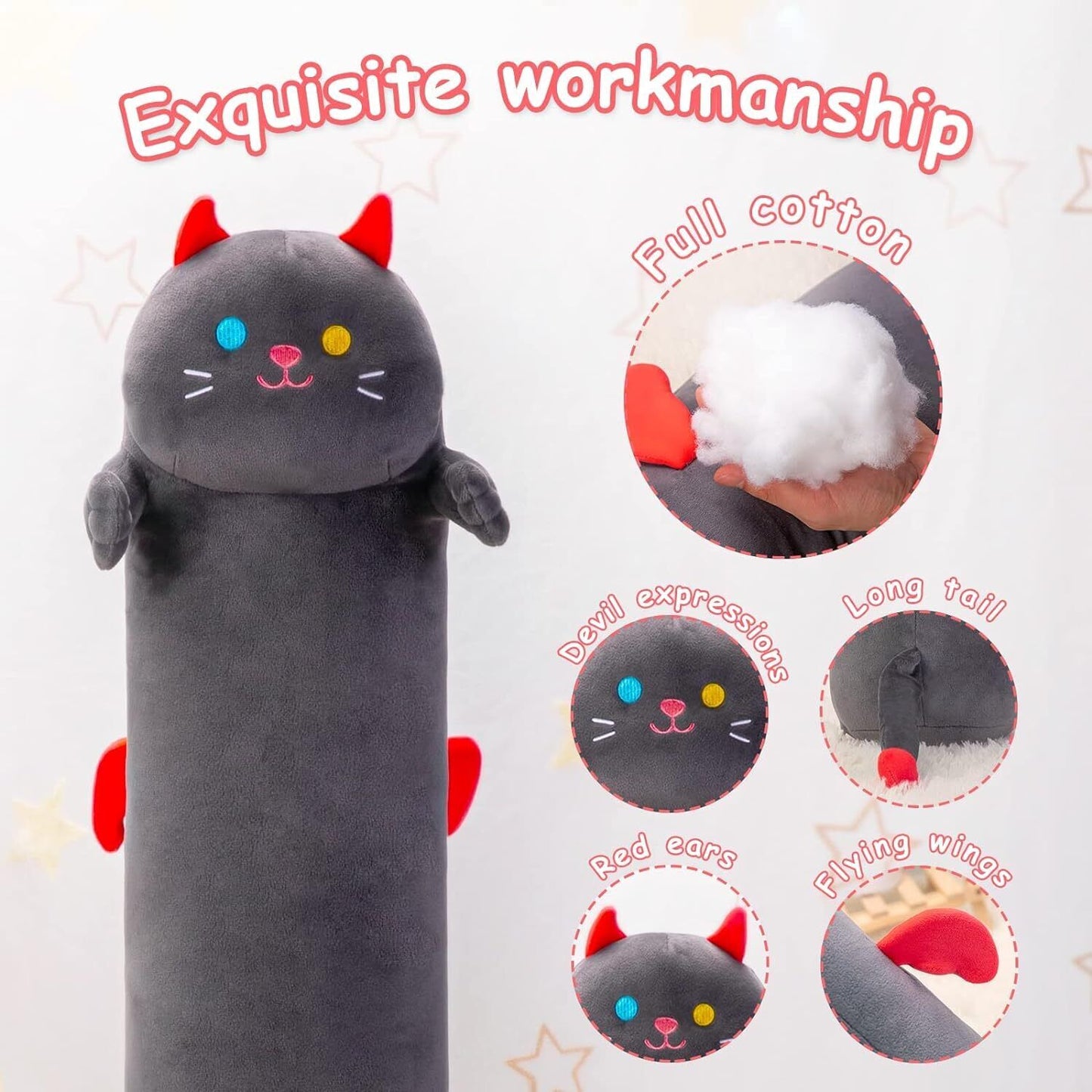 Long Cat Pillow Plush Sleeping Hugging Cushion Stuffed Cute Squishy Kitty Black