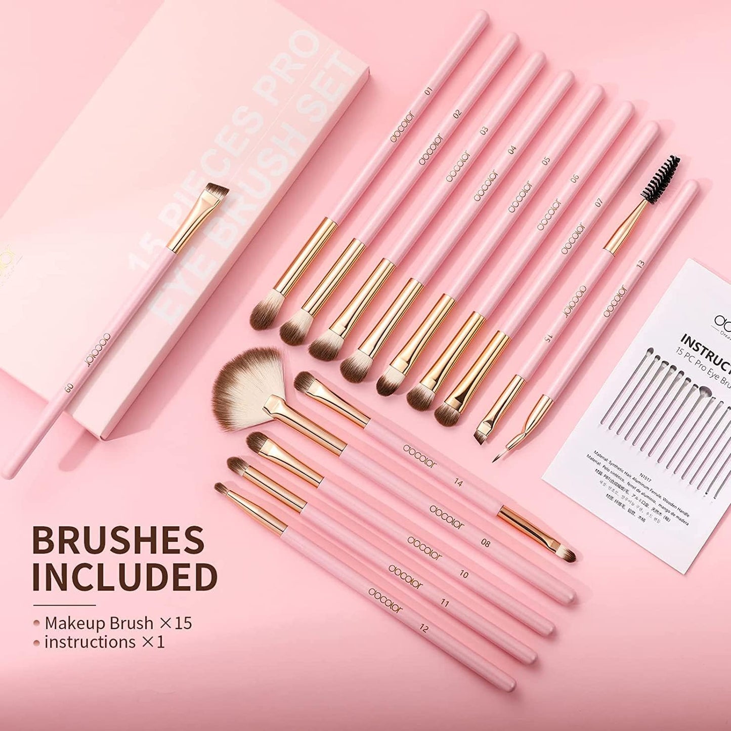 Eye Makeup Brushes 15Pcs Synthetic Eyeshadow Brush Eye Makeup Brush Set with Soft Hairs Professional Eye Shadow Blending Concealer Eyebrow Eye Liners Premium Eye Make up Brushes Set(Pink)