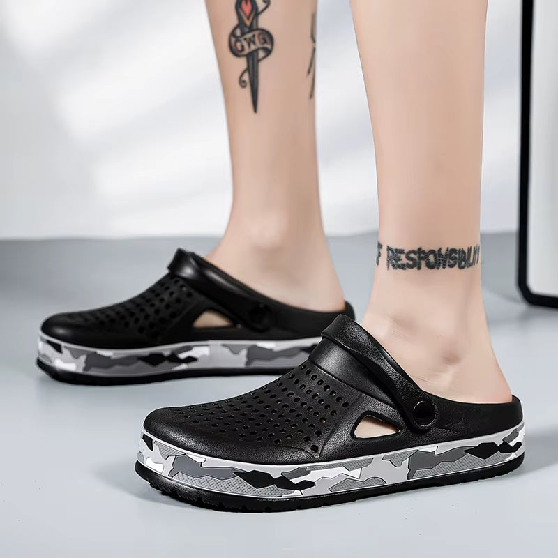 Men Sandals Black Garden Casual Aqua Clogs Hot Male Band Sandals Summer Slides Beach Swimming Shoes Slippers Zapatillas Hombre