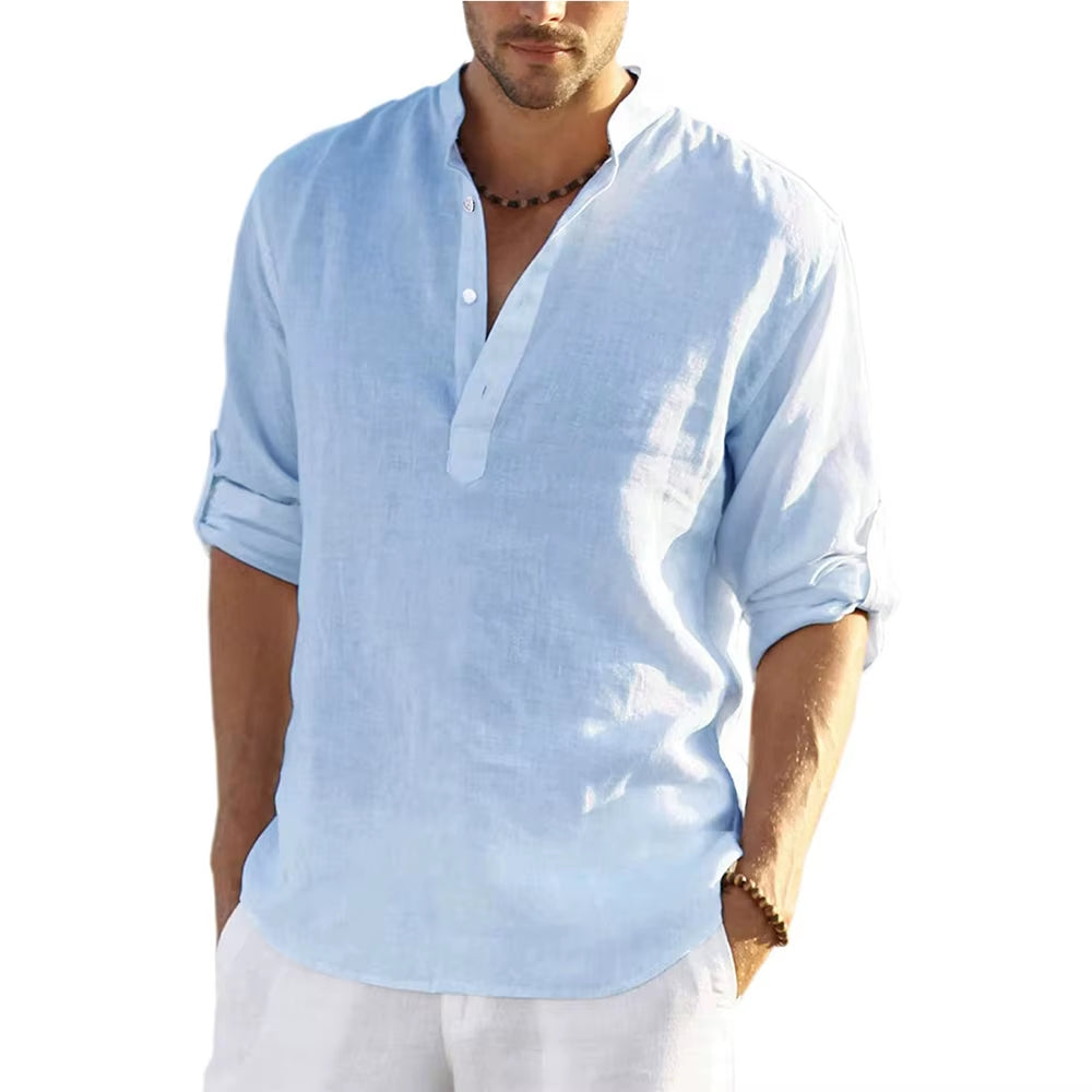 New Men'S Casual Blouse Cotton Linen Shirt Loose Tops Long Sleeve Tee Shirt Spring Autumn Casual Handsome Men'S Shirts