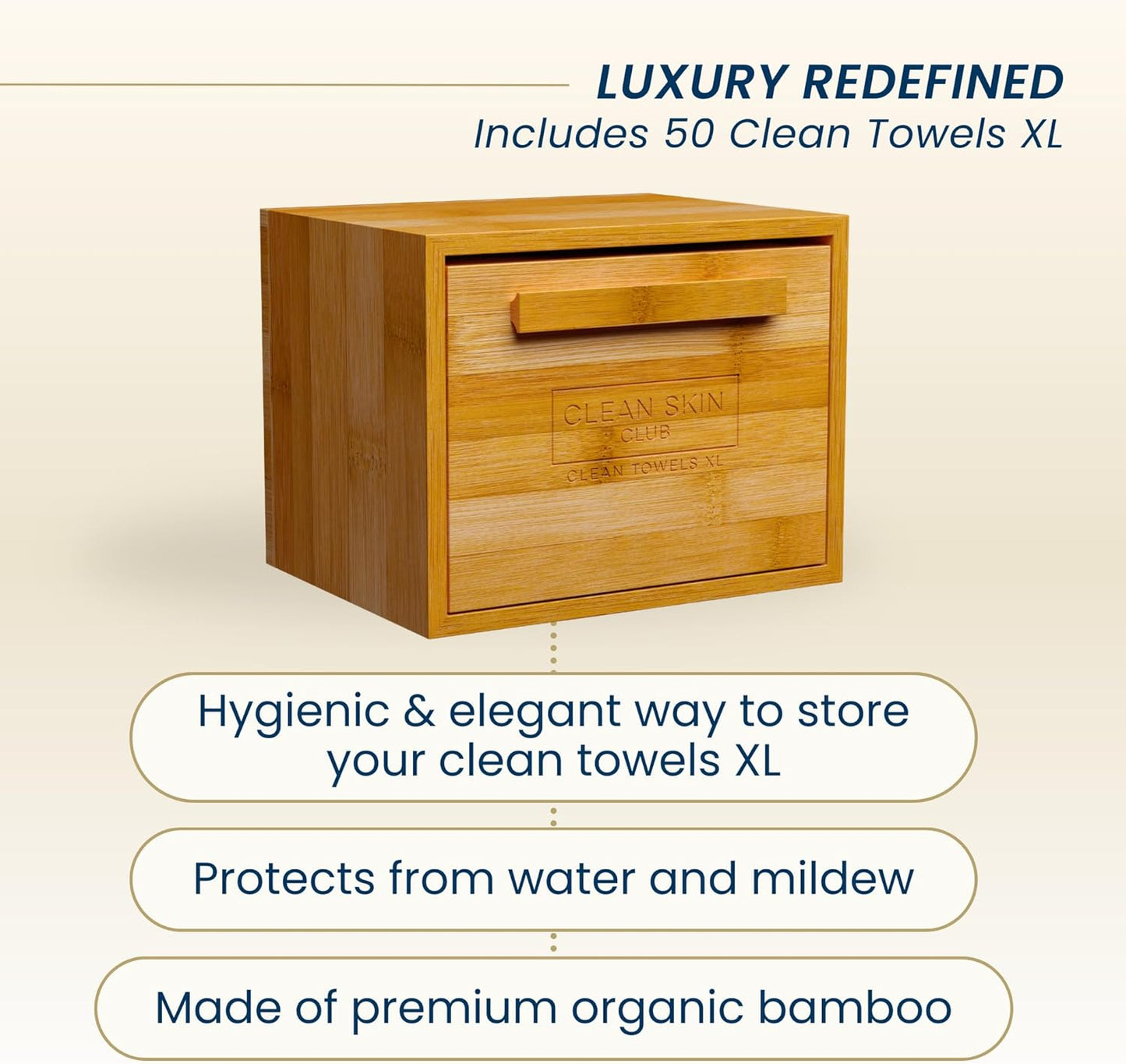 Luxe Bamboo Box with Drawer & Towels XL, Face Towel, Disposable Makeup Remover Dry Wipes, Facial Wash (Bamboo Container Drawer)