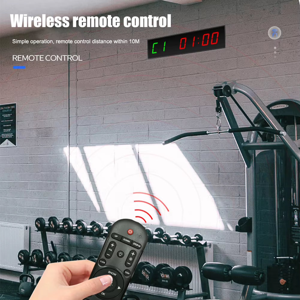 LED Digital Countdown Clock Wall Mounted Gym Timer with Adhesive Hook Digital Kitchen Timer Remote Control Sport Stopwatch
