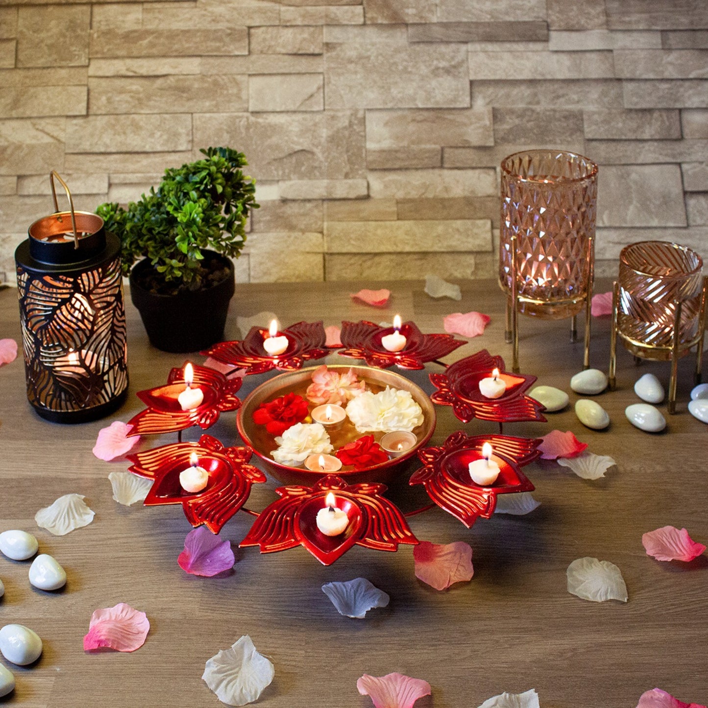 Urli Bowl Diwali Diya Holder Floating Flower Tea Light Candle Indian Décor Lotus