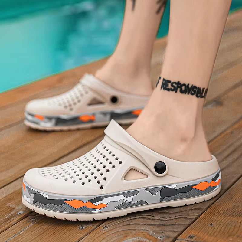 Men Sandals Black Garden Casual Aqua Clogs Hot Male Band Sandals Summer Slides Beach Swimming Shoes Slippers Zapatillas Hombre