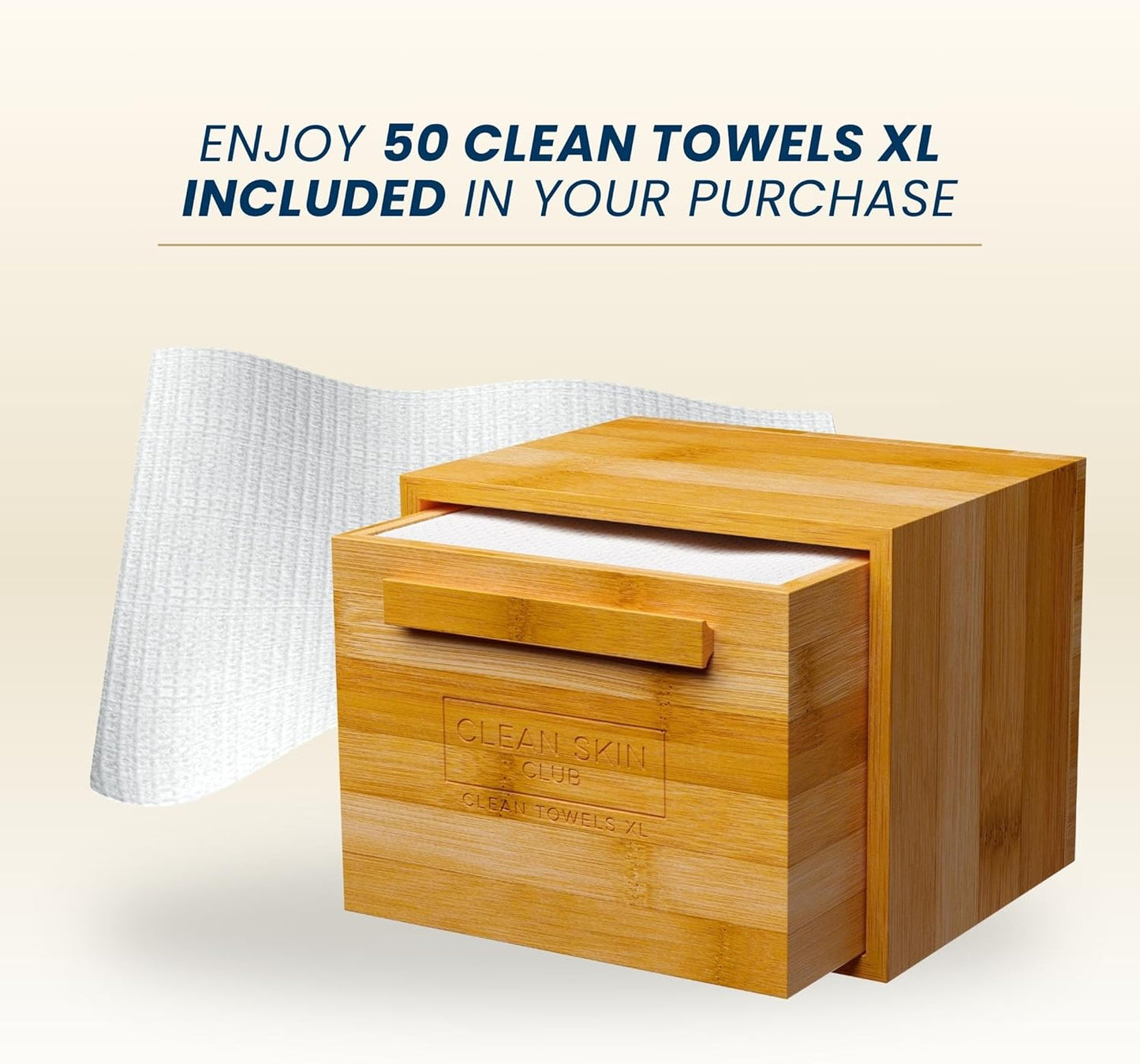 Luxe Bamboo Box with Drawer & Towels XL, Face Towel, Disposable Makeup Remover Dry Wipes, Facial Wash (Bamboo Container Drawer)