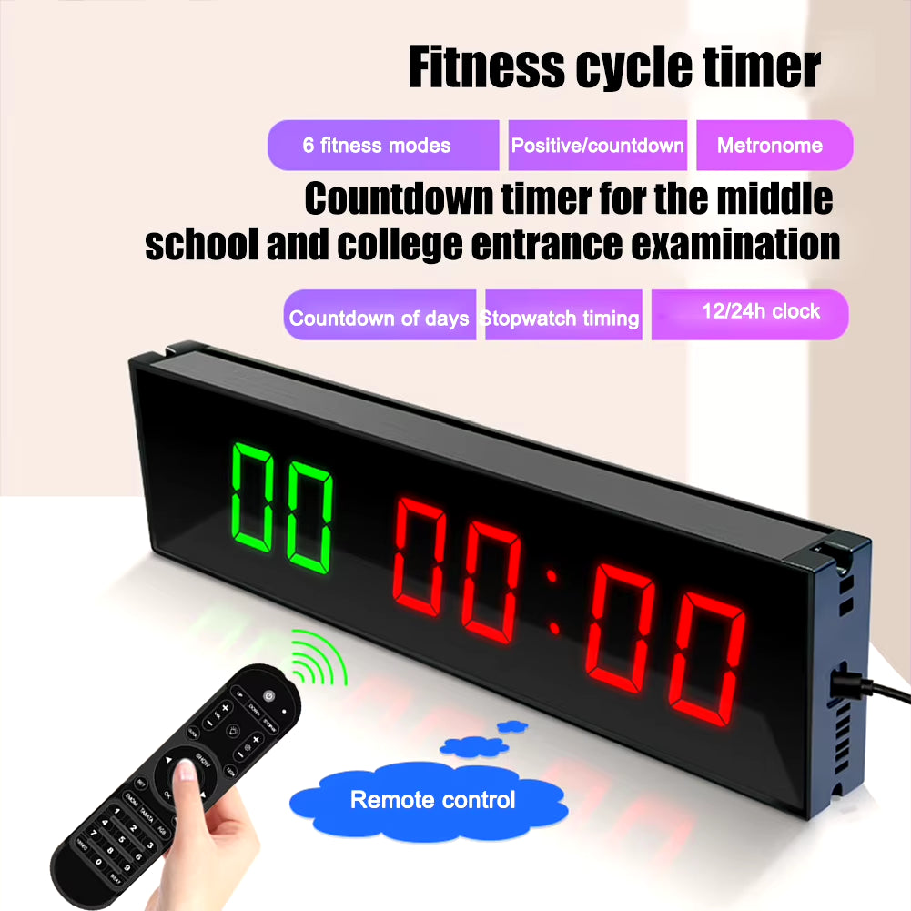 LED Digital Countdown Clock Wall Mounted Gym Timer with Adhesive Hook Digital Kitchen Timer Remote Control Sport Stopwatch