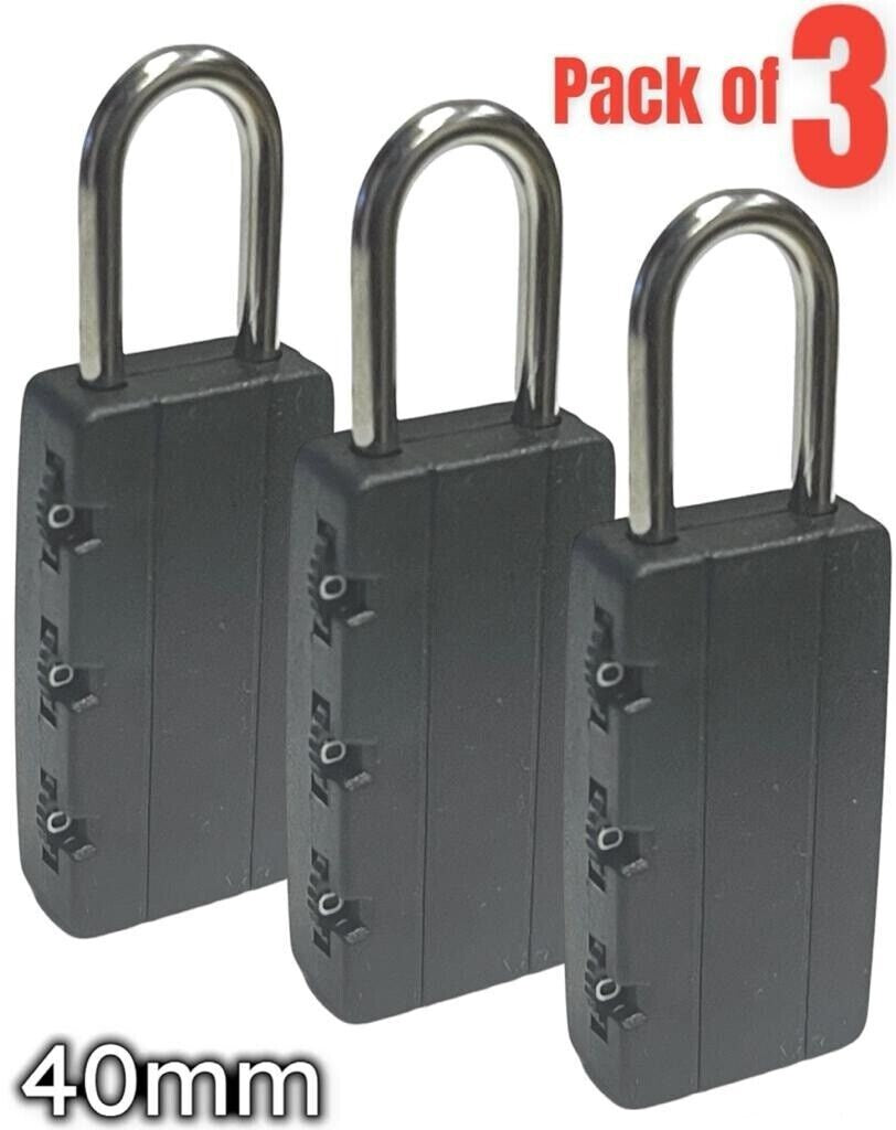 3 X COMBINATION PADLOCK 3 DIGIT BLACK 40Mm LOCK SECURITY TRAVEL LUGGAGE SUITCASE