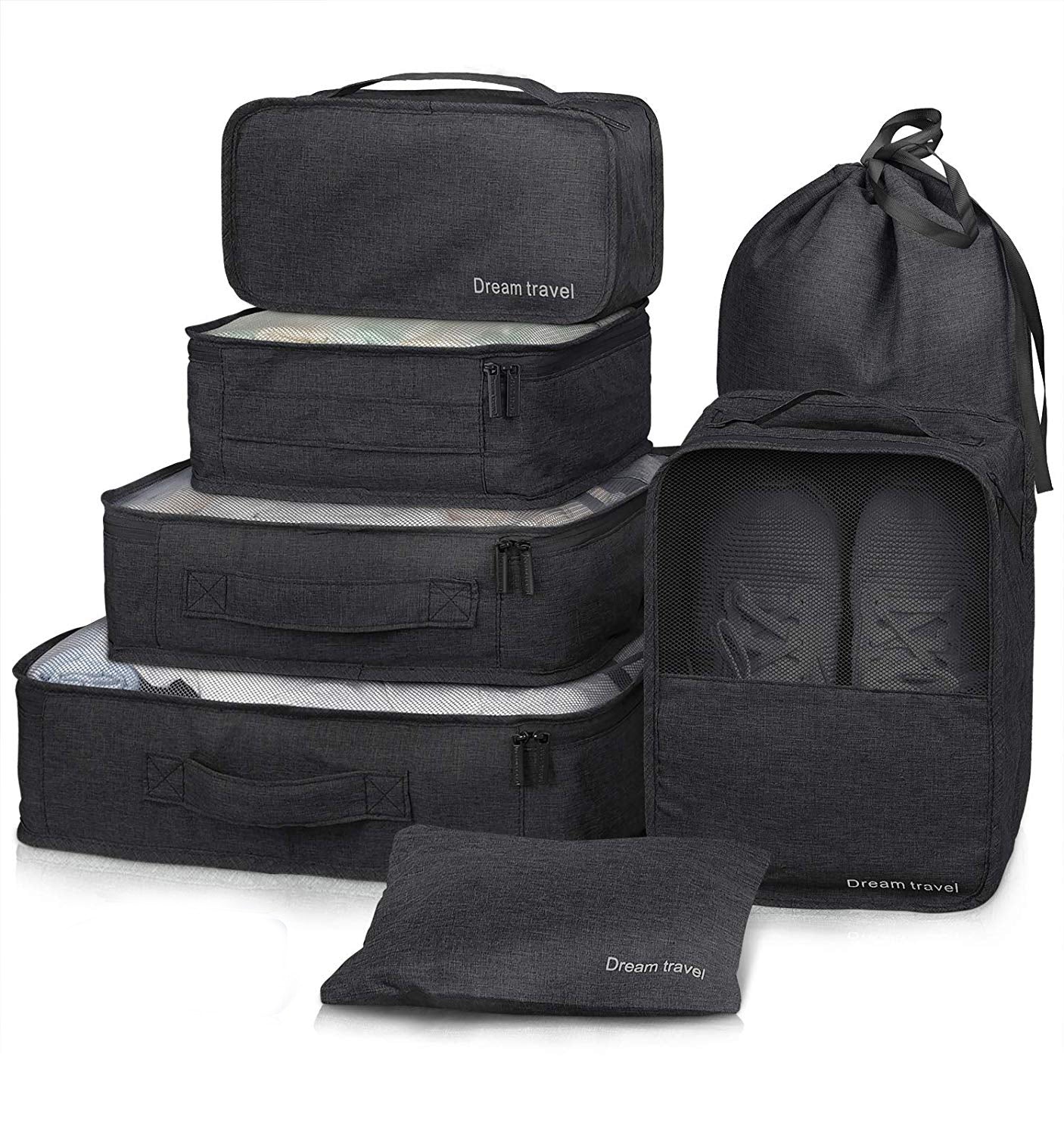7Pcs Packing Cubes Luggage Storage Organiser Travel Compression Suitcase Bags