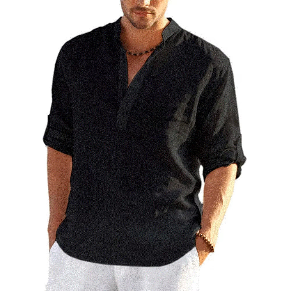 New Men'S Casual Blouse Cotton Linen Shirt Loose Tops Long Sleeve Tee Shirt Spring Autumn Casual Handsome Men'S Shirts