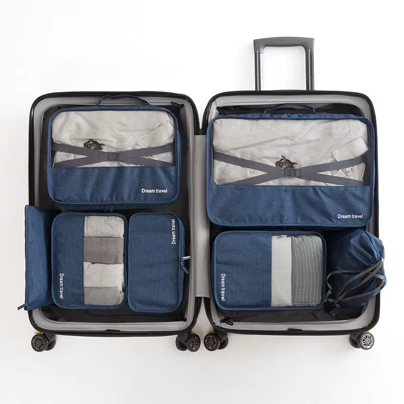 High-Grade 7Pcs/Set Suitcase Organizer Koffer Luggage Organizer Laundry Pouch Packing Cubes Set Storage Bag for Clothes