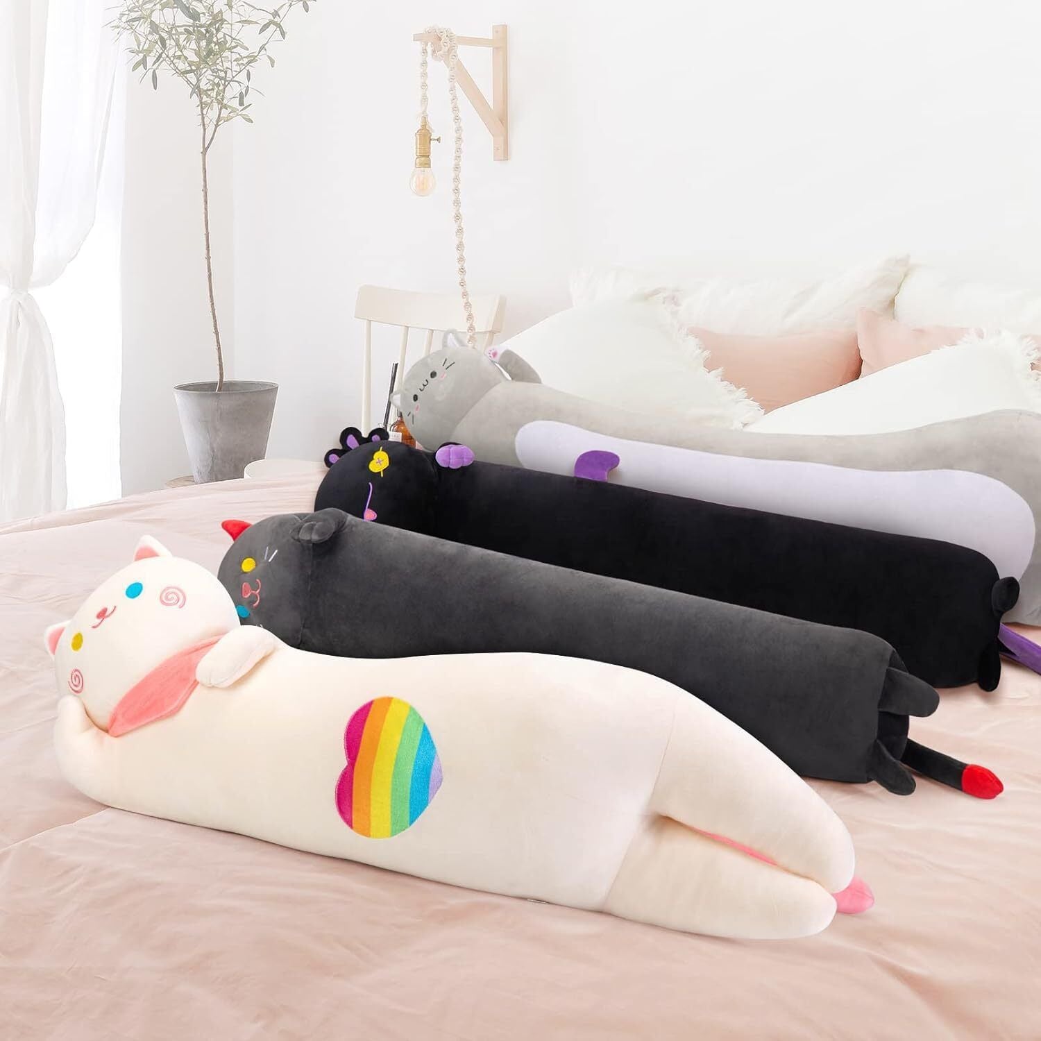 Long Cat Pillow Plush Sleeping Hugging Cushion Stuffed Cute Squishy Kitty Black