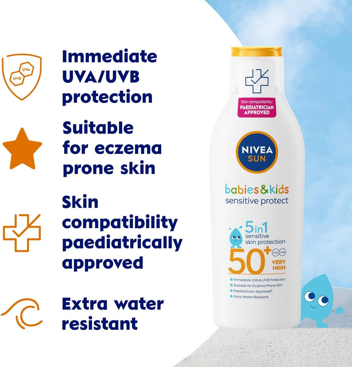 SUN Kids Protect & Sensitive Sun Lotion (200Ml) Sunscreen with SPF 50+, Kids Suncream for Sensitive Skin, Immediately Protects against Sun Exposure