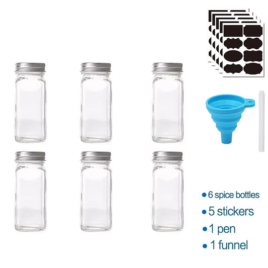Glass Spice Jars with Bamboo Lid Spice Seasoning Box Spice Containers Pot Salt Pepper Bottle Kitchen Supplies Organizer Jar Set