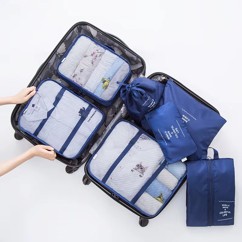 High-Grade 7Pcs/Set Suitcase Organizer Koffer Luggage Organizer Laundry Pouch Packing Cubes Set Storage Bag for Clothes