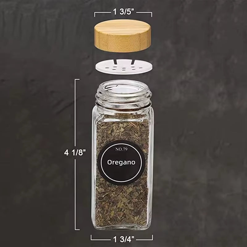 Glass Spice Jars with Bamboo Lid Spice Seasoning Box Spice Containers Pot Salt Pepper Bottle Kitchen Supplies Organizer Jar Set