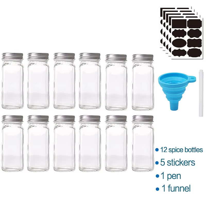 Glass Spice Jars with Bamboo Lid Spice Seasoning Box Spice Containers Pot Salt Pepper Bottle Kitchen Supplies Organizer Jar Set