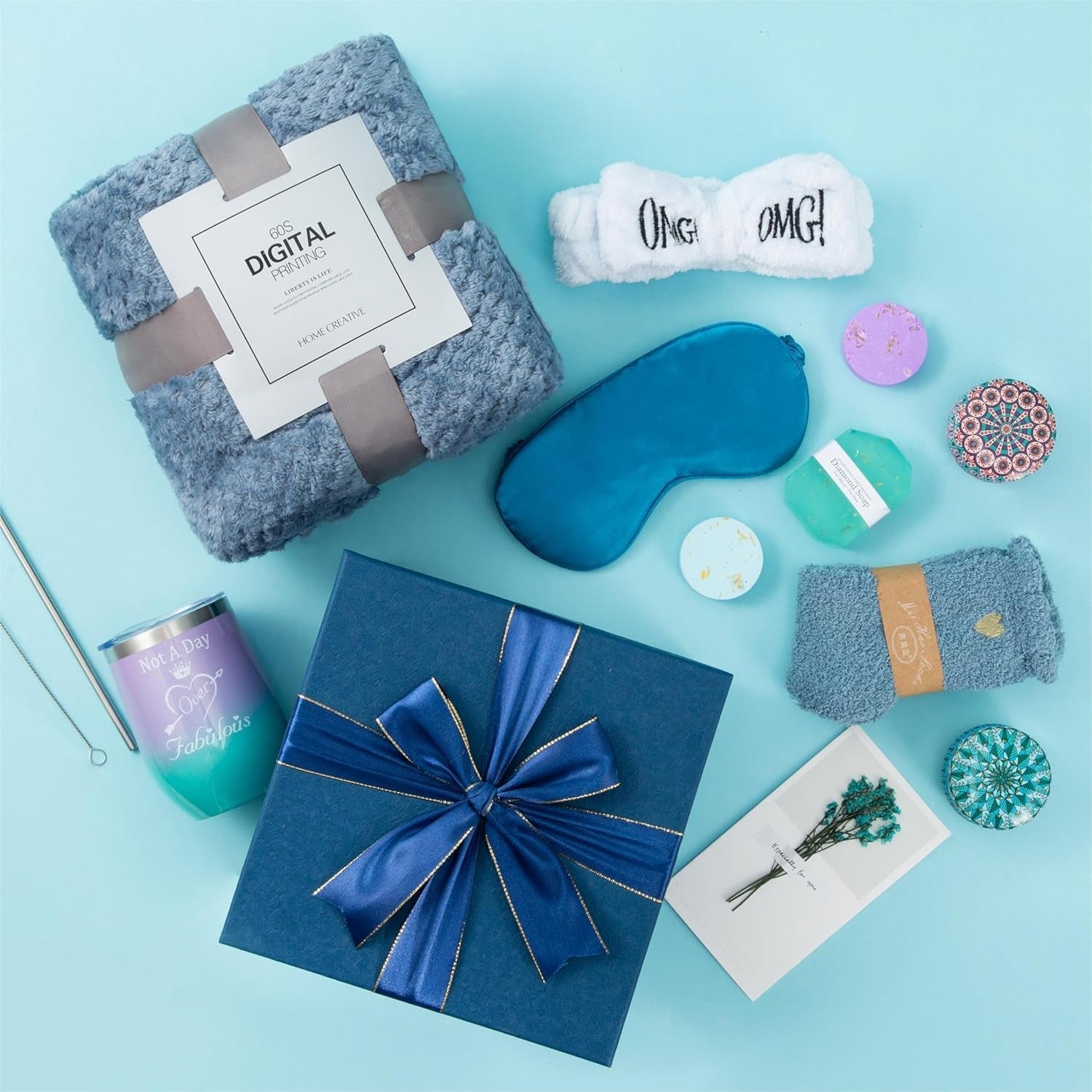 Gifts for Women, Mom, Wife, Mum, Girlfriend, Best Friend, Her Happy Birthday, Mothers Day, Get Well Soon, Gift Spa Basket Set, Hamper Box, Tumbler, Bath Care Kit Pamper Sweet Present (Blanket)
