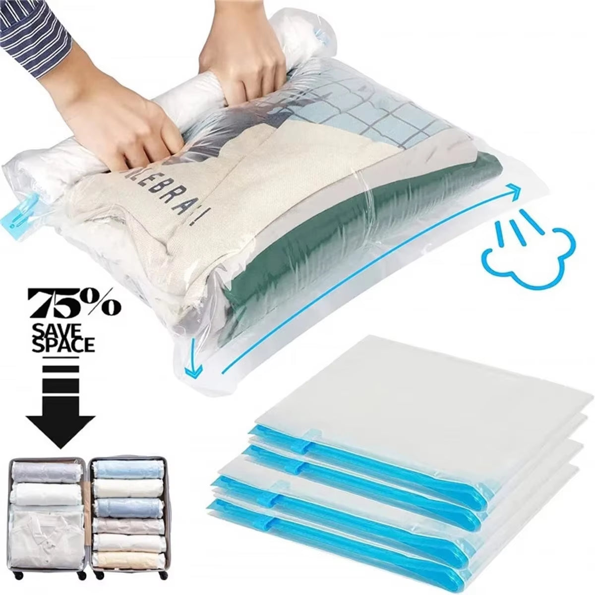 Travel Compression Bags, Roll up Travel Space Saver Bags for Luggage, Cruise Ship Essentials Cothes
