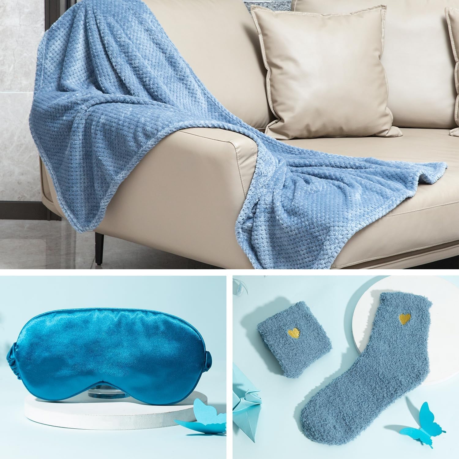 Gifts for Women, Mom, Wife, Mum, Girlfriend, Best Friend, Her Happy Birthday, Mothers Day, Get Well Soon, Gift Spa Basket Set, Hamper Box, Tumbler, Bath Care Kit Pamper Sweet Present (Blanket)