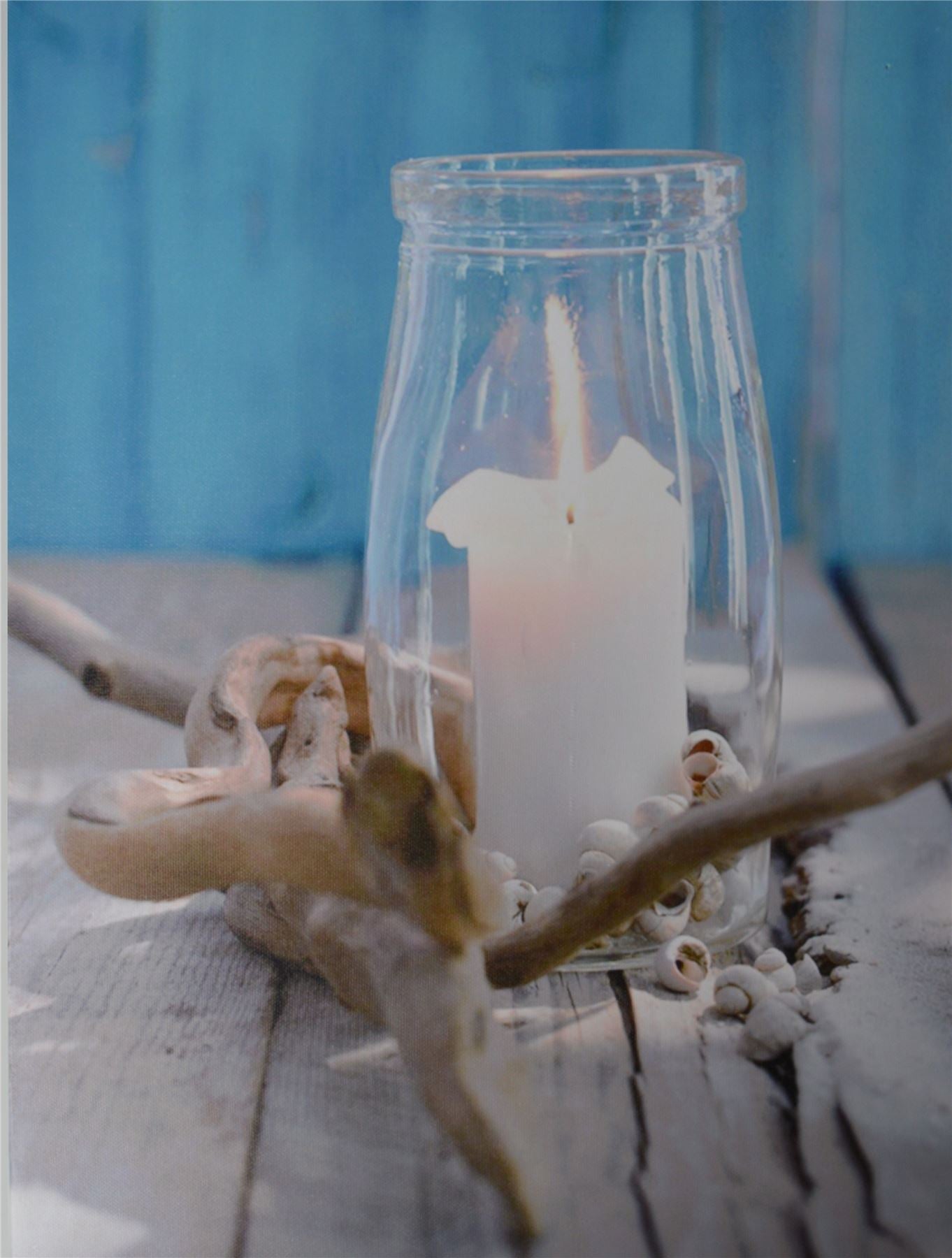LED Light Canvas Picture Wall Art Candle Shell Flickering Decoration Hang Night