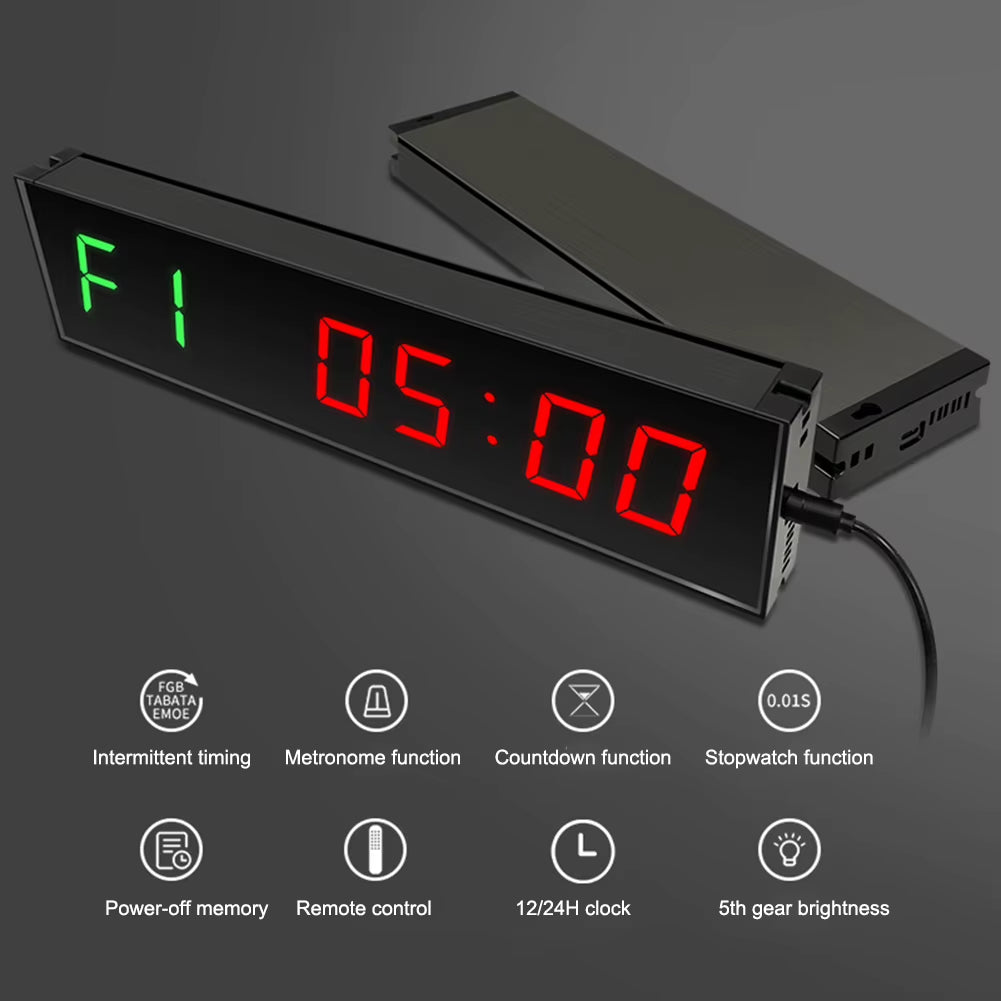 LED Digital Countdown Clock Wall Mounted Gym Timer with Adhesive Hook Digital Kitchen Timer Remote Control Sport Stopwatch