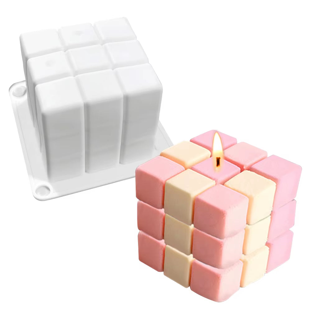 Newest Square Magic Cube Candles Mould Soy Wax Candles Mold 3D Silicon Molds for Resin Art Candle Candle Plaster Making Mould