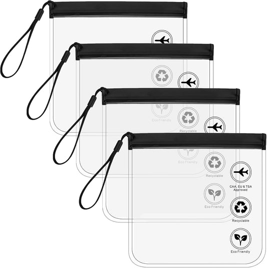 4 Pcs Clear Liquid Bags for Airport Security Liquids Bags 20X20Cm, TSA Approved Travel Toiletry Bag, Leakproof Travel Bag (Black Clear 4PCS)