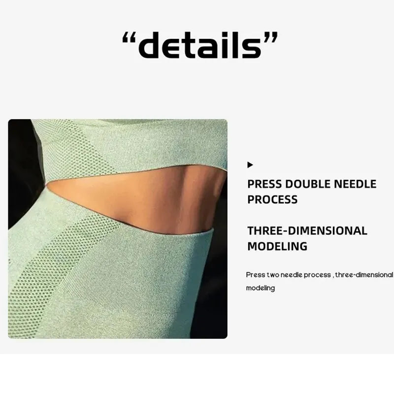 Women Seamless Workout Set 2 Piece High Waisted Yoga Outfits Short Sleeve Crop Top with Running Shorts Gym Activewear