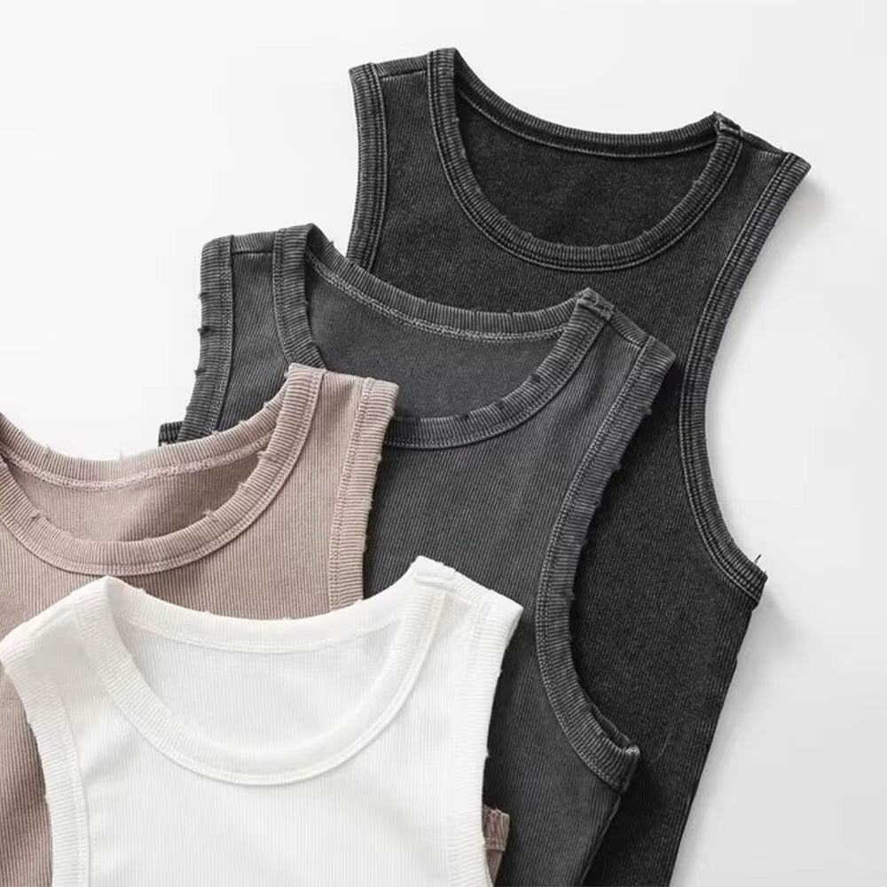 BMURHMZA Fashion New Water Wash Rib Simple Retro Workwear Women'S Tank Top