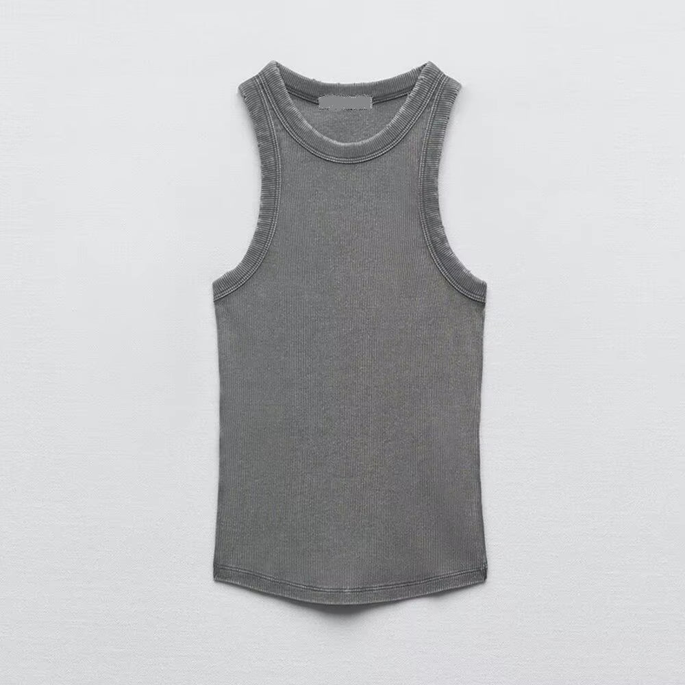 BMURHMZA Fashion New Water Wash Rib Simple Retro Workwear Women'S Tank Top