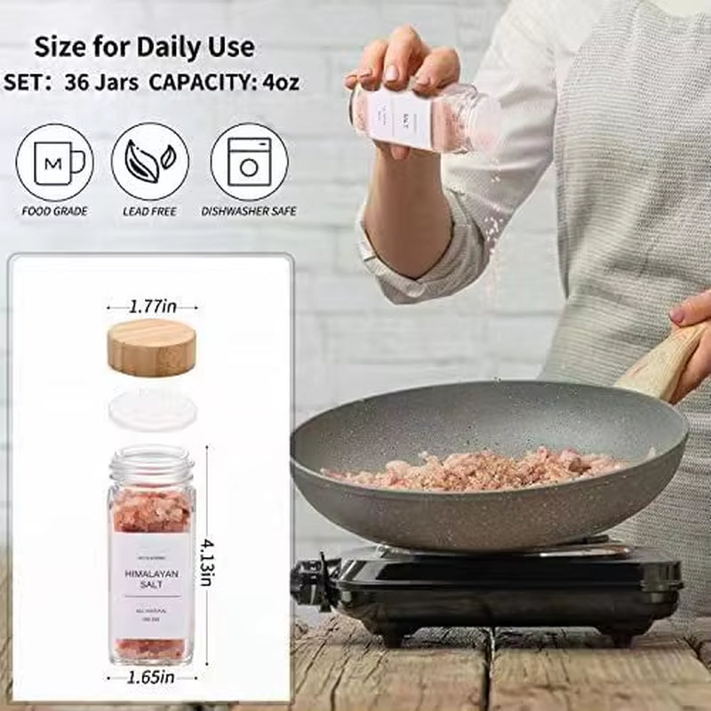 Glass Spice Jars with Bamboo Lid Spice Seasoning Box Spice Containers Pot Salt Pepper Bottle Kitchen Supplies Organizer Jar Set