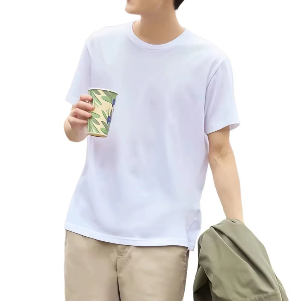 Summer 100% Cotton T Shirts Mens Casual Short Sleeve Solid Cotton Crew Neck Soft T-Shirts Basic Men'S Loose Fit Tee Shirt Tops