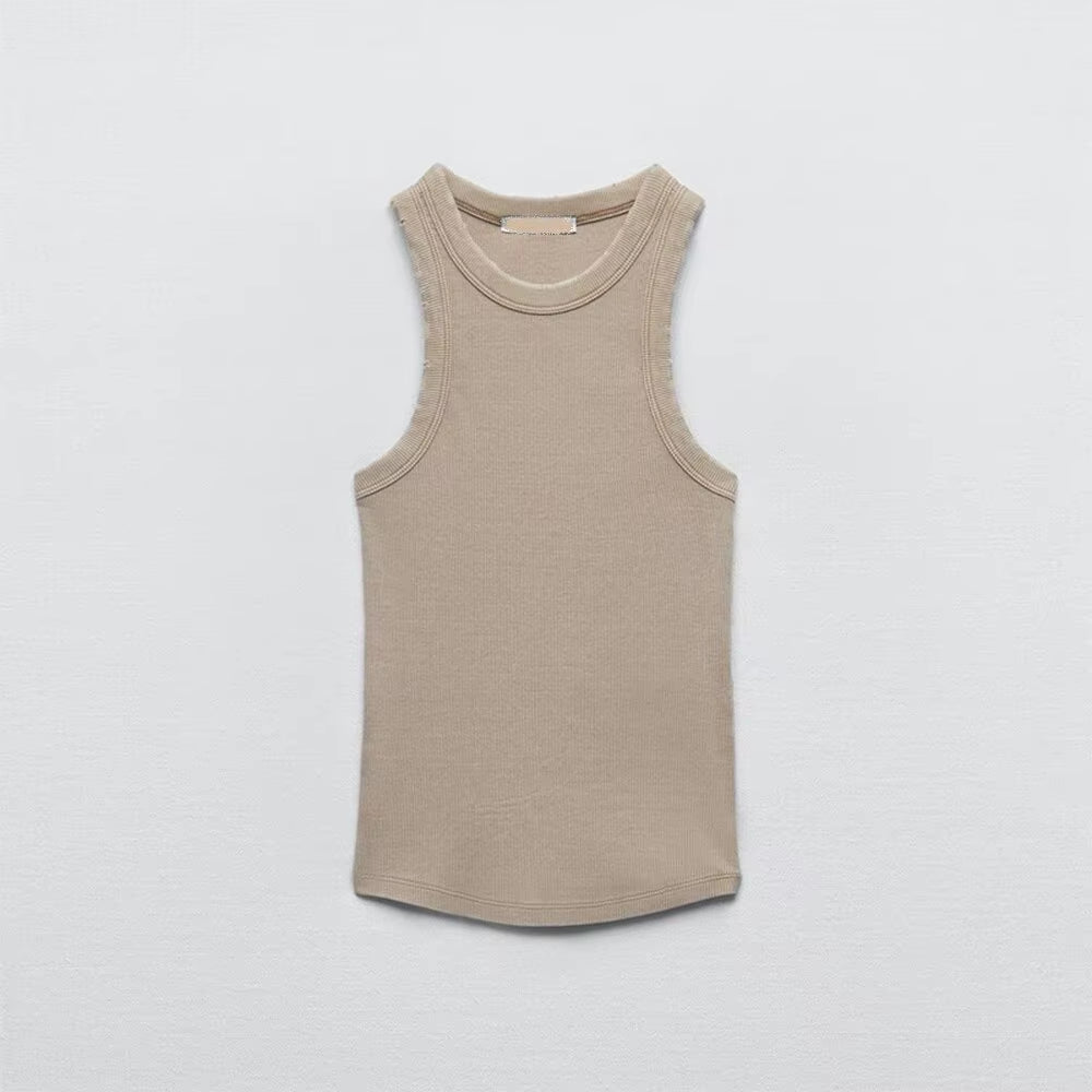 BMURHMZA Fashion New Water Wash Rib Simple Retro Workwear Women'S Tank Top