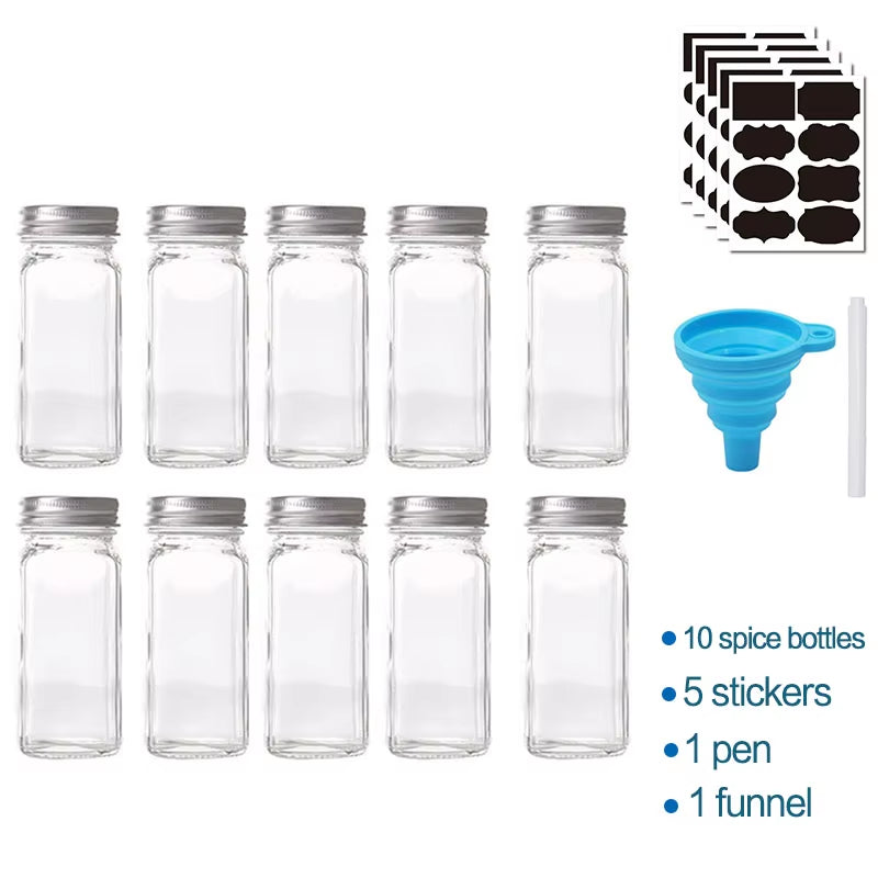 Glass Spice Jars with Bamboo Lid Spice Seasoning Box Spice Containers Pot Salt Pepper Bottle Kitchen Supplies Organizer Jar Set