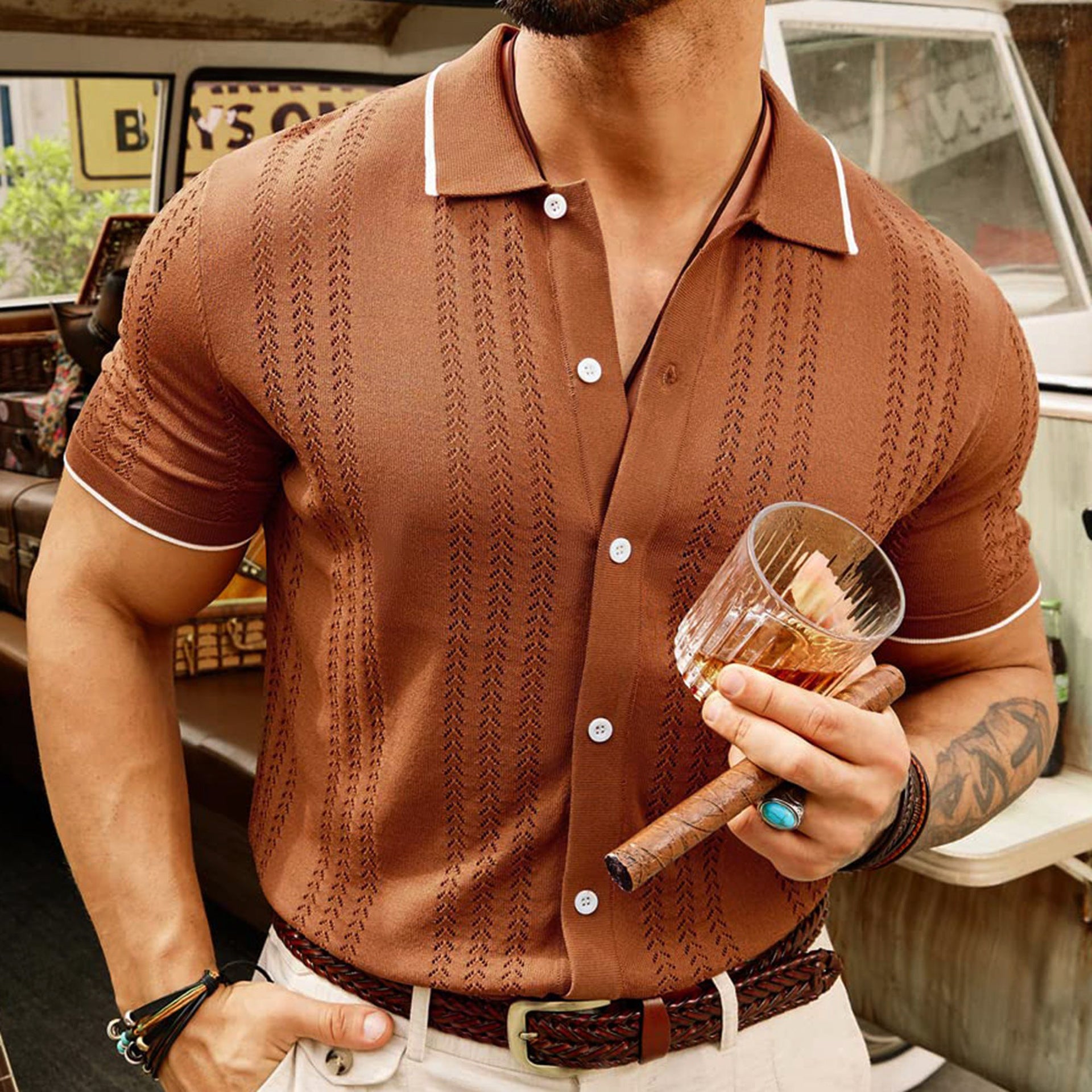 Short-Sleeved Polo Shirt Summer Button Lapel Top Fashion Business Men'S Clothing