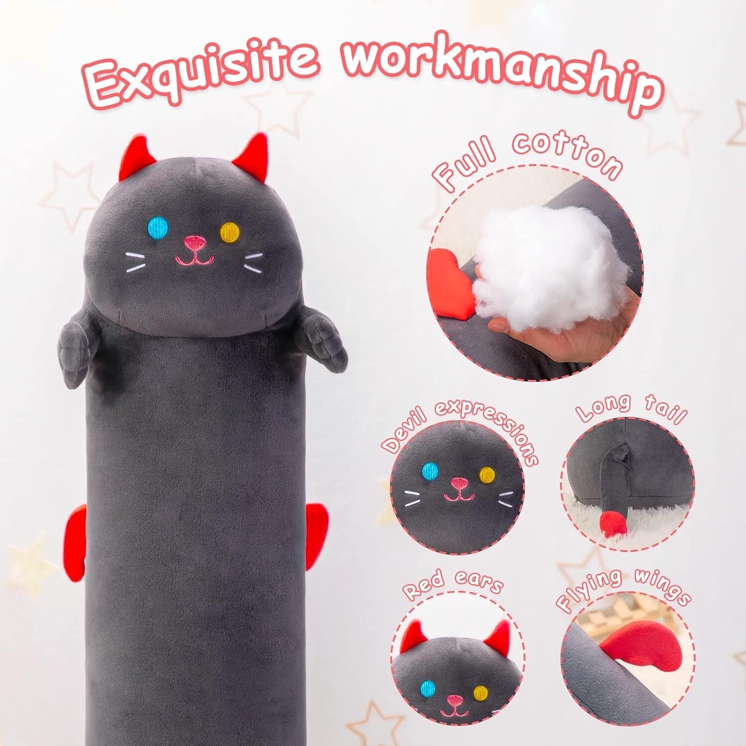 Long Cat Pillow Plush Sleeping Hugging Cushion Stuffed Cute Squishy Kitty Black