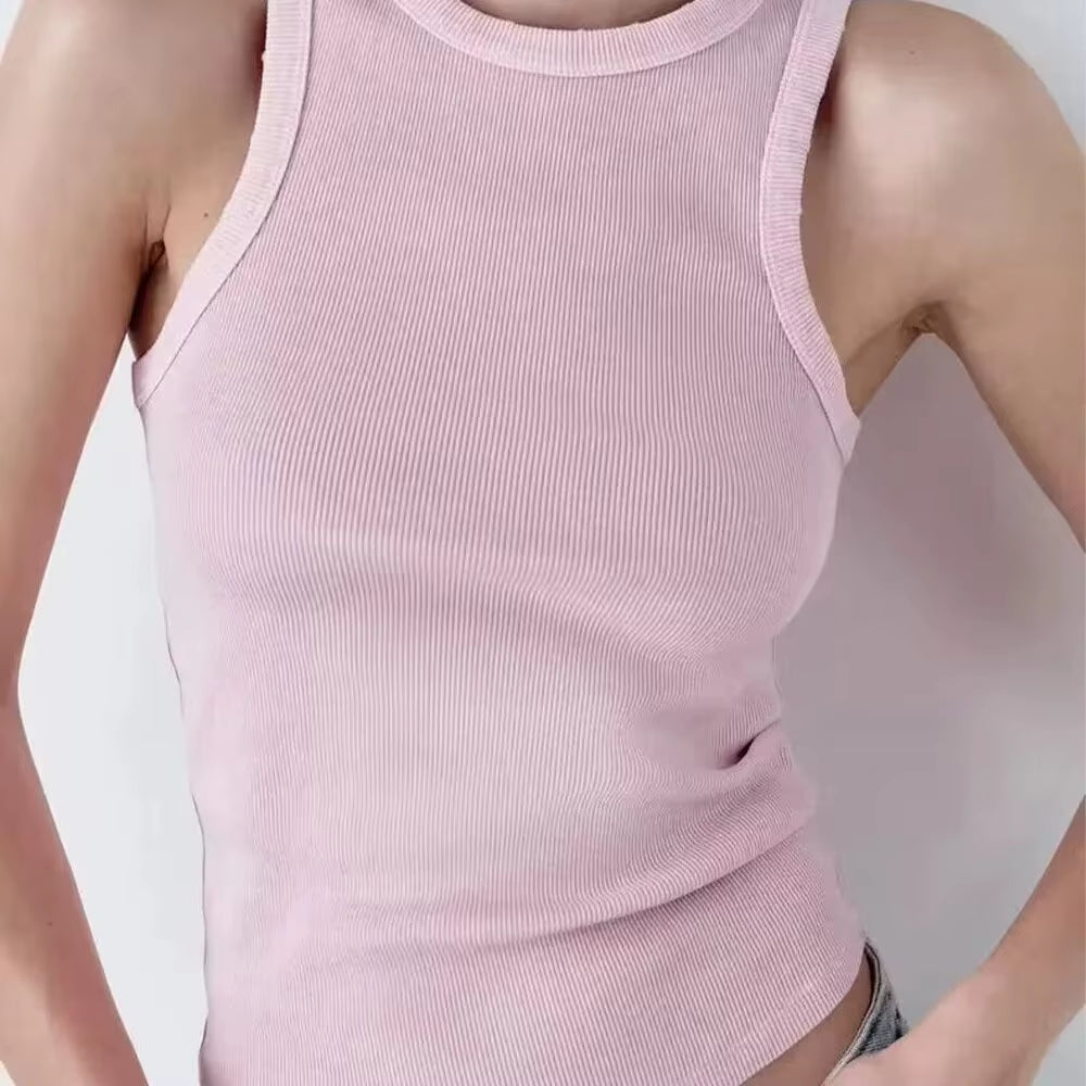 BMURHMZA Fashion New Water Wash Rib Simple Retro Workwear Women'S Tank Top