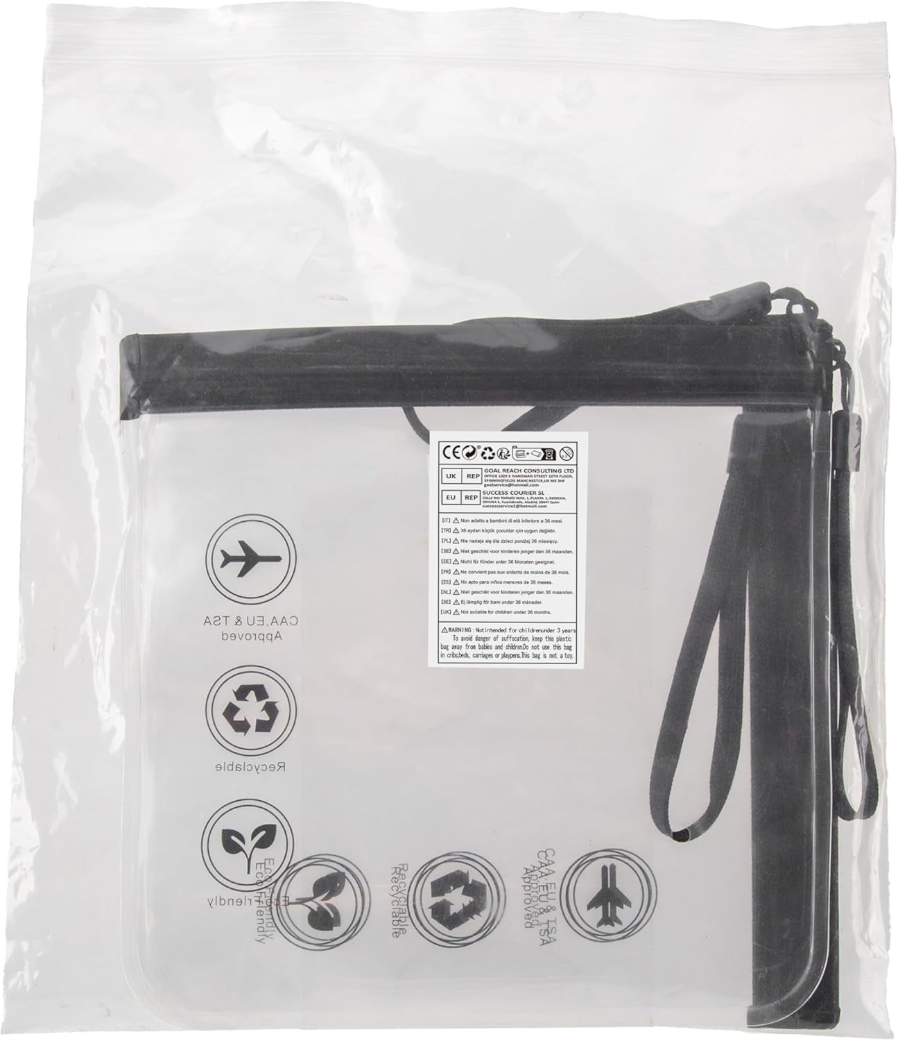 4 Pcs Clear Liquid Bags for Airport Security Liquids Bags 20X20Cm, TSA Approved Travel Toiletry Bag, Leakproof Travel Bag (Black Clear 4PCS)