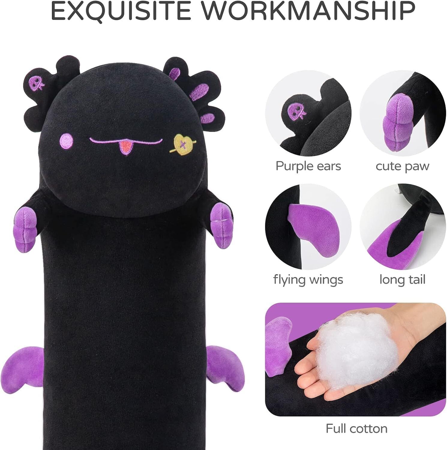 Long Cat Pillow Plush Sleeping Hugging Cushion Stuffed Cute Squishy Kitty Black