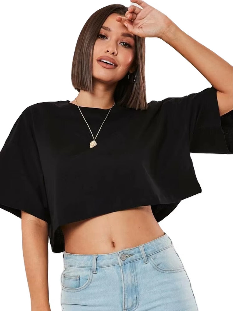 Cotton Women Short Sleeve Dance Running Clothes Yoga Fitness Crop Top Navel Baring New Sport T-Shirt Loose Gym Workout Shirts