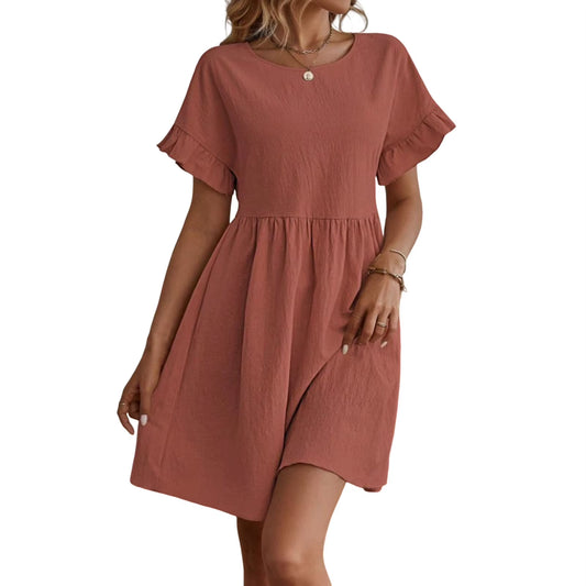 Solid Color Casual Loose Short Dresses for Women 2024 Fashion Summer Women'S A-Line Midi Dress Elegant Vintage Female Dresses