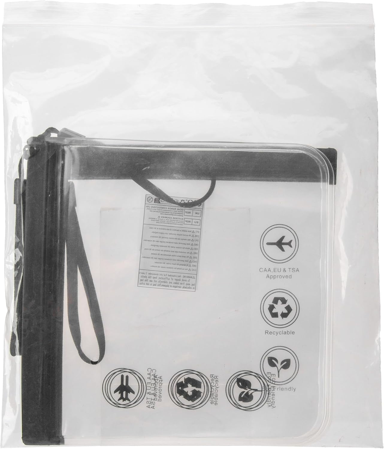 4 Pcs Clear Liquid Bags for Airport Security Liquids Bags 20X20Cm, TSA Approved Travel Toiletry Bag, Leakproof Travel Bag (Black Clear 4PCS)