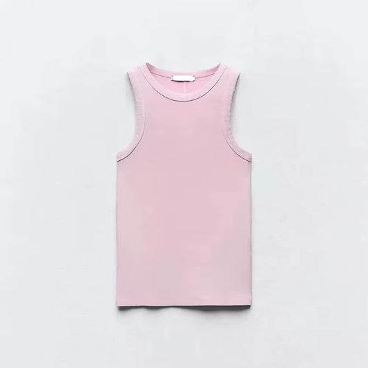 BMURHMZA Fashion New Water Wash Rib Simple Retro Workwear Women'S Tank Top